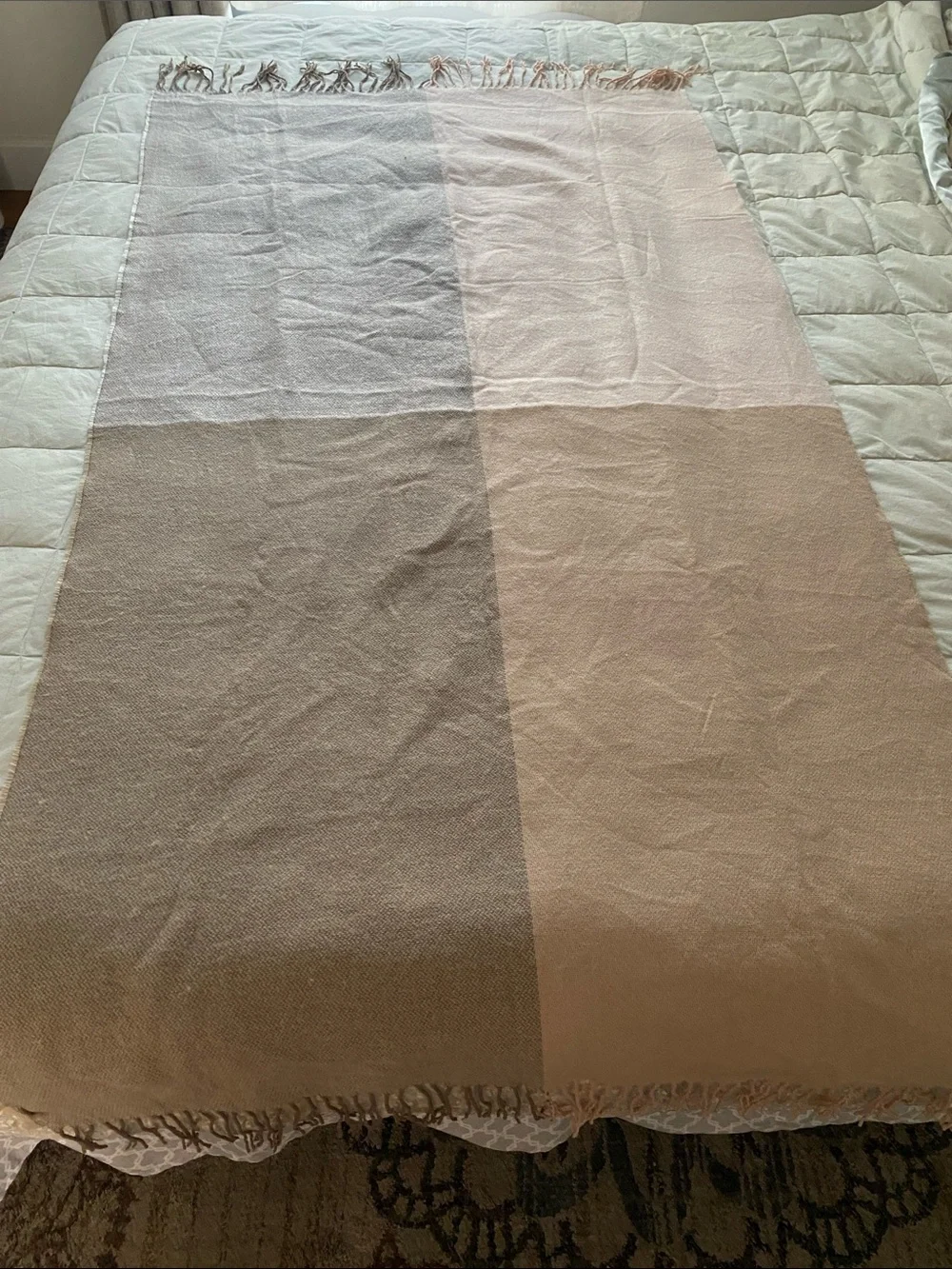 H&M Two-Tone Pink and Taupe Fringed Wrap Scarf